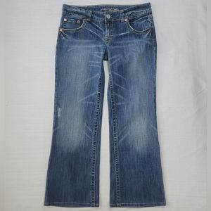American Eagle Boyfriend Jeans Womens 12 Blue Stretch Wide Leg Baggy Distressed